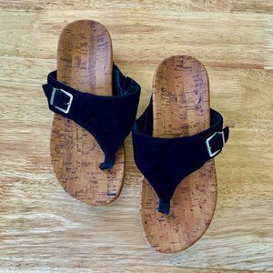 Black Suede Vionic Wedge Thongs Size 6